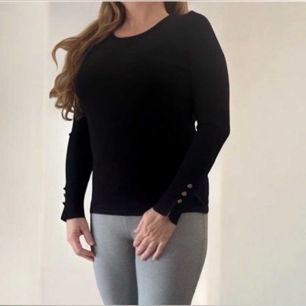 Chicos Dressy Black Knit Sweater Top Long Sleeve Buttons size 0 Small